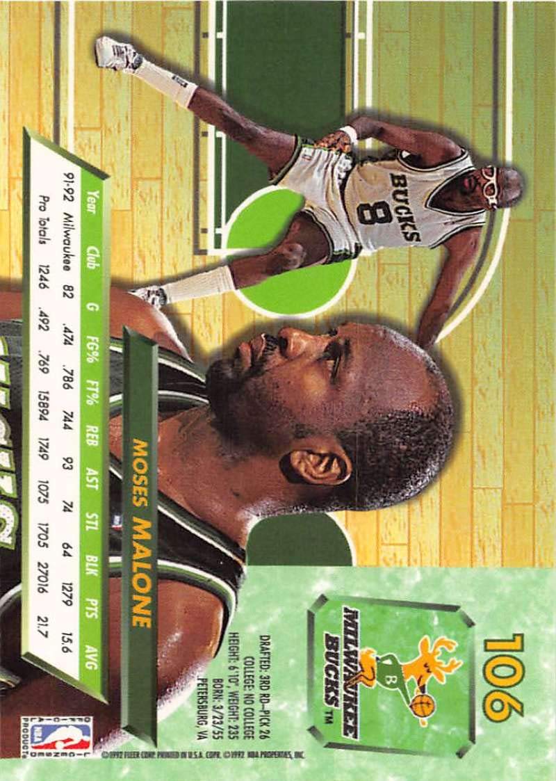 Amazon.com: 1992-93 Ultra Basketball #106 Moses Malone Milwaukee